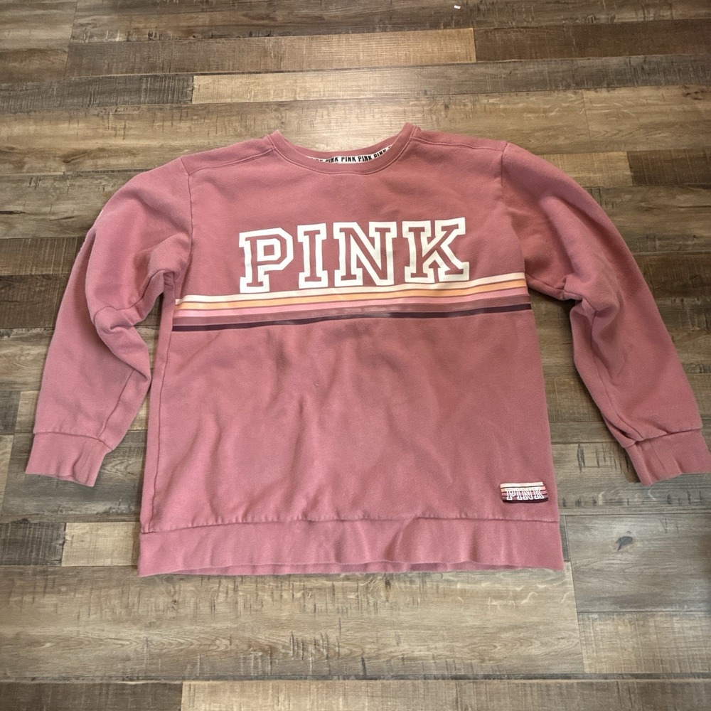 Victoria's Secret PINK Campus Pullover Crewneck Sweatshirt Sz M Begonia